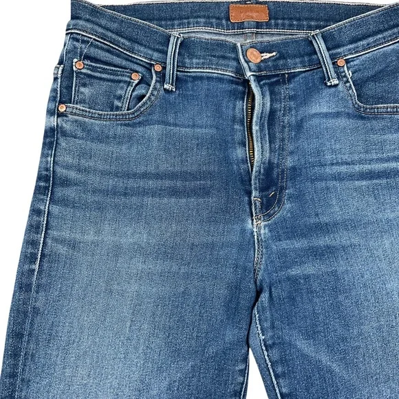 MOTHER Jeans Womens 28 Blue Insider Ankle Fray Sweet Lime Cropped Flare USA VTG - Picture 2 of 15
